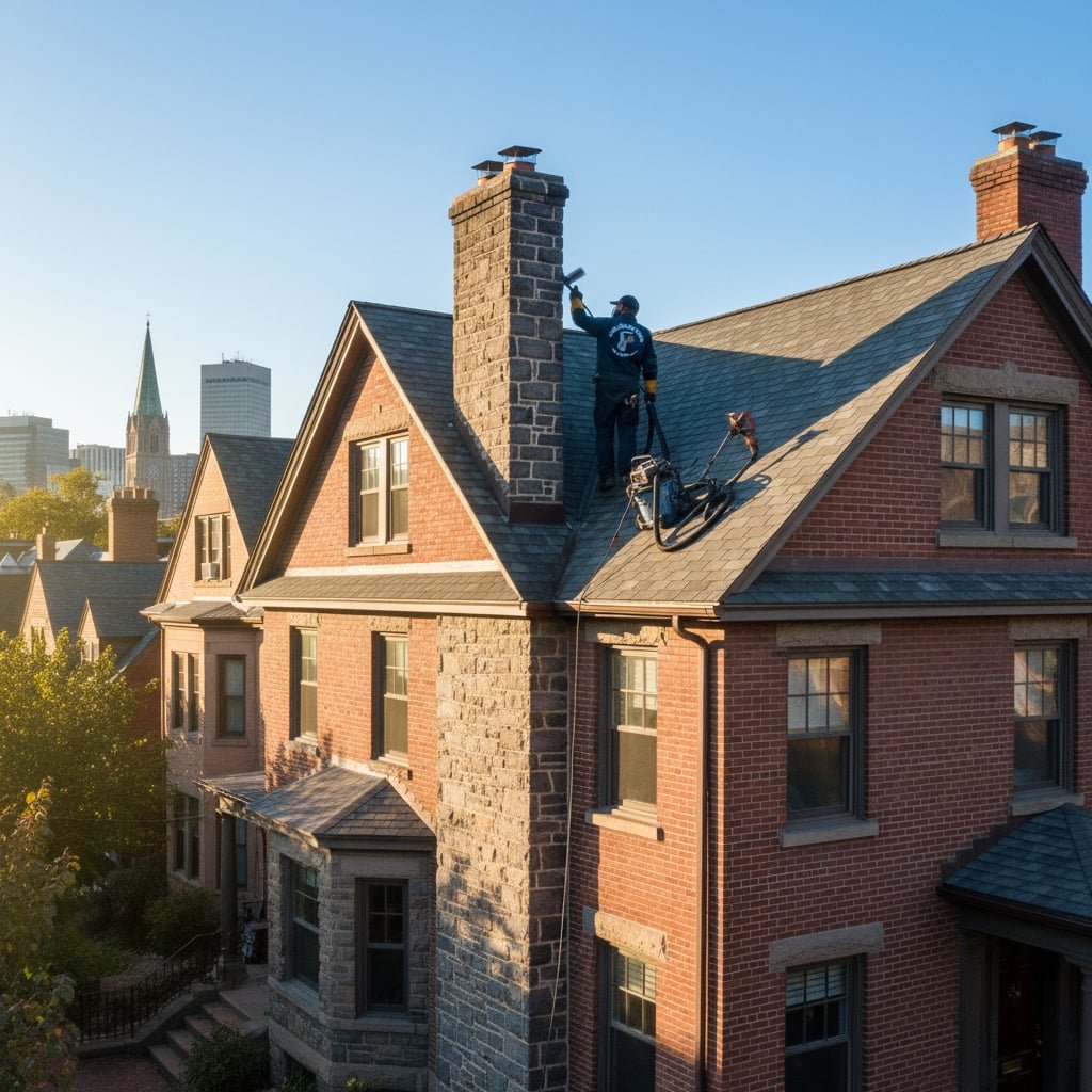 Cory Chimney Sweep team working on chimney